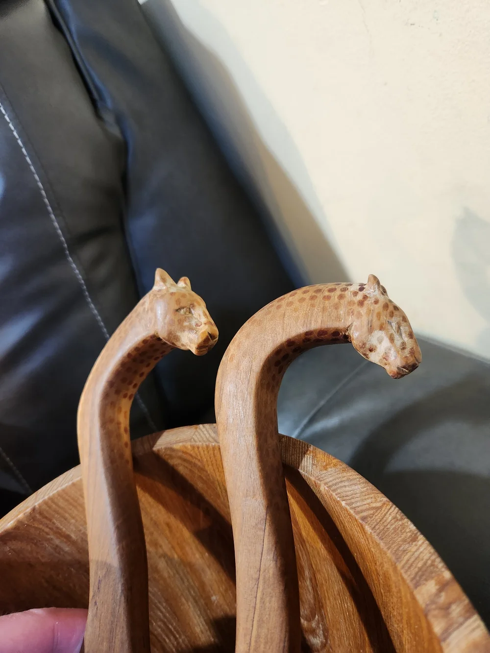 2 Vintage Wooden Salad Bowls and Serving Utensils - Natural Brown